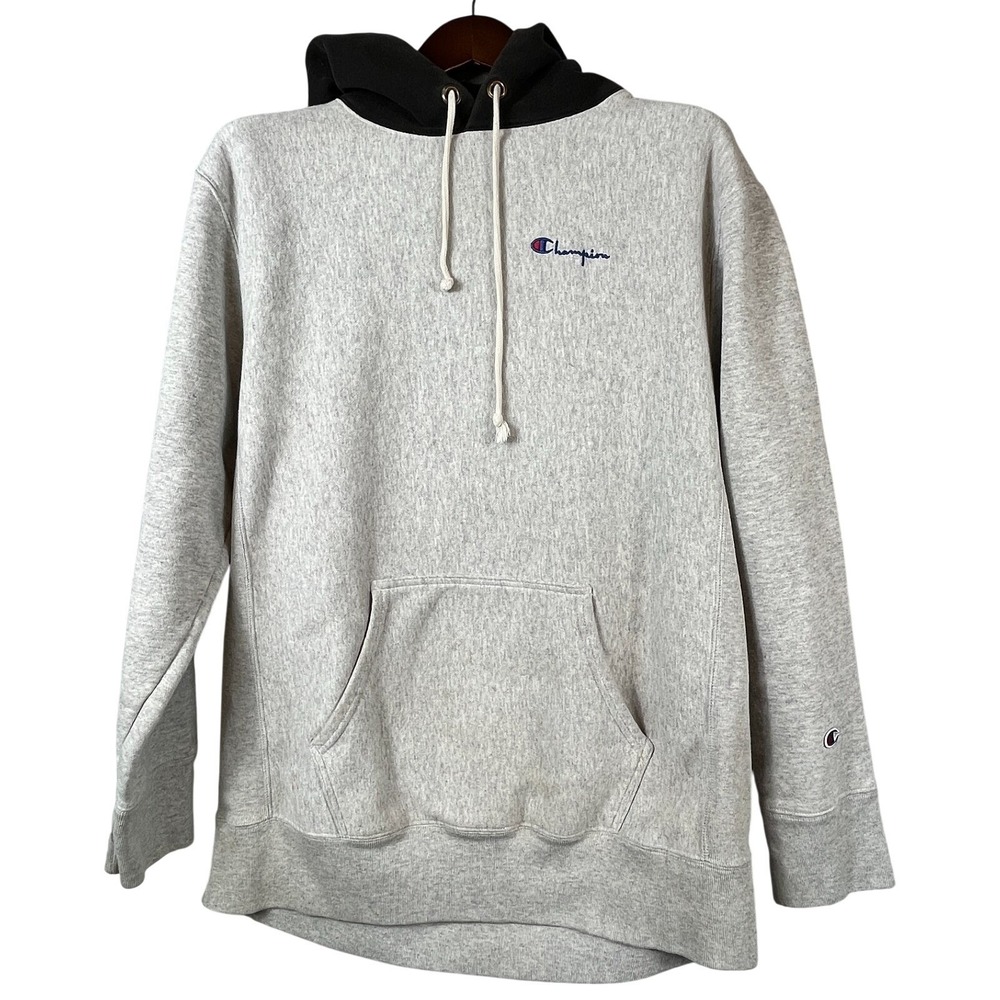 Champion Reverse Weave Mens M Heavyweight Hoodie Gray Black Warm Up Streetwear
